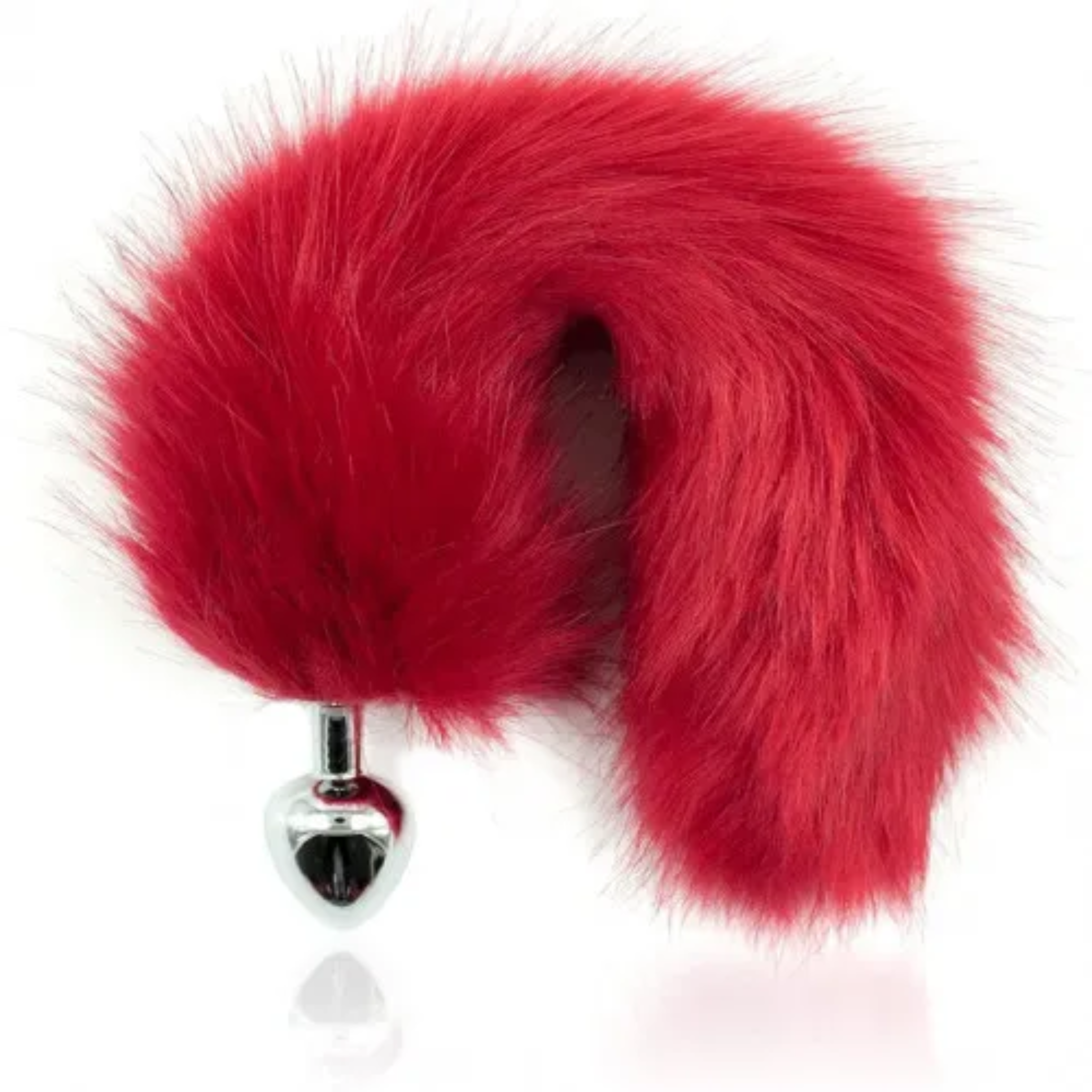 Stainless Steel Red Fur Fox Tail Butt Plug